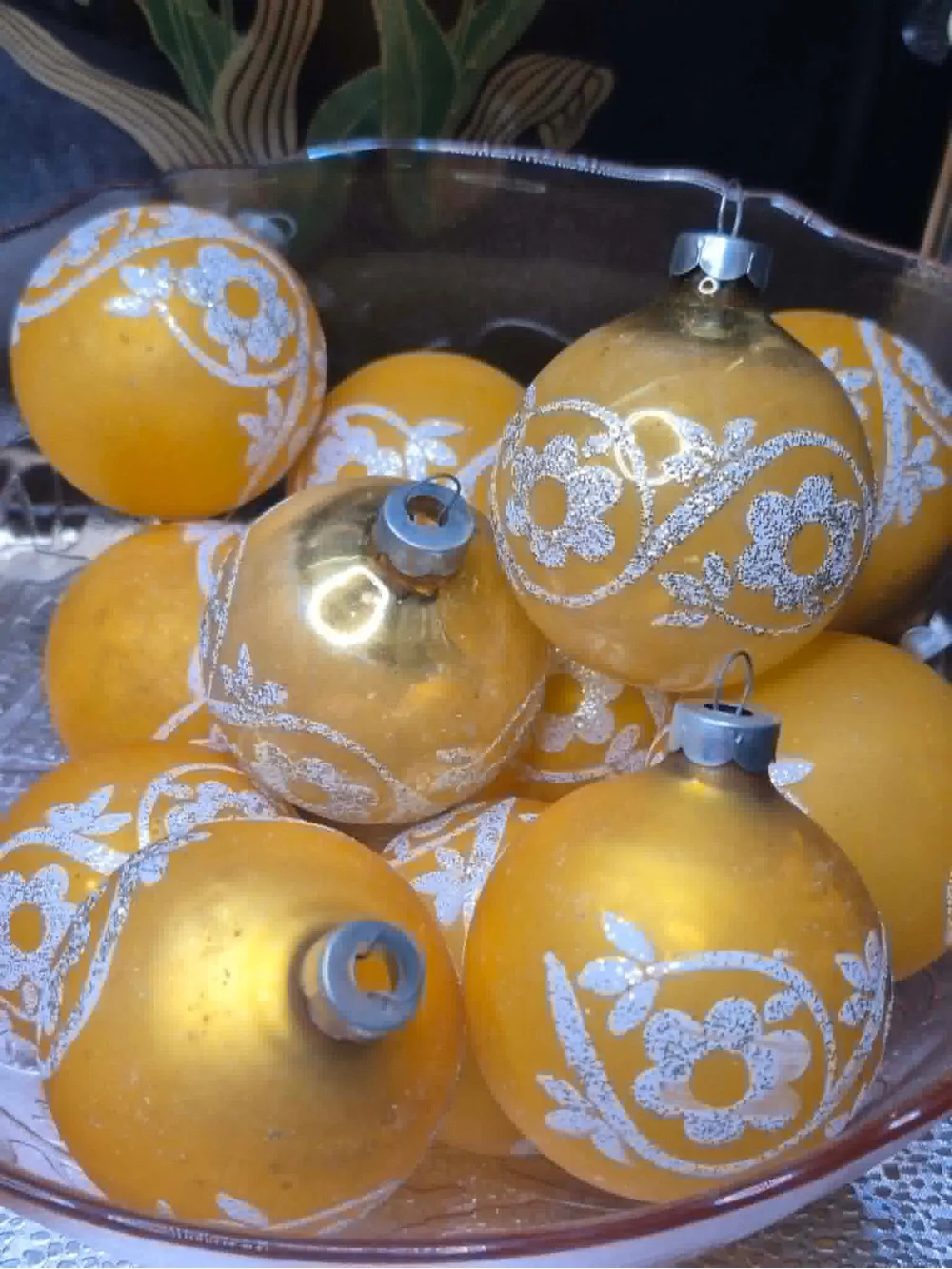 MCM Vintage RARE Mercury Glass Christmas Ornament Set 12 - Orange-Yellow Gold